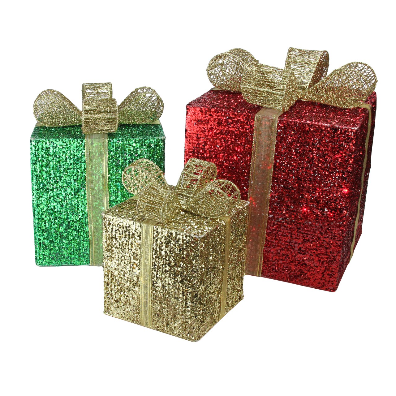 Northlight Pre-Lit Glittering Gift Boxes Christmas Outdoor Decoration - 15" - Set of 3